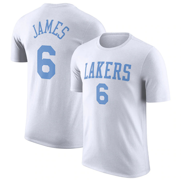 Men's Los Angeles Lakers #6 LeBron James White 2022 23 Classic Edition Name & Number T-Shirt