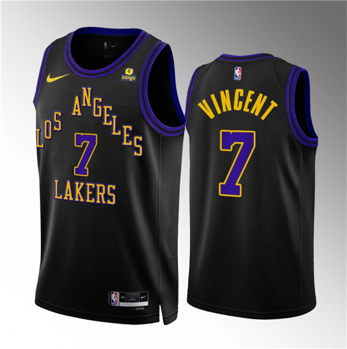Men's Los Angeles Lakers #7 Gabe Vincent Black 2023 24 City Edition Stitched Basketball Jersey Men's Los Angeles Lakers #7 Gabe Vincent Black 2023 24 City Edition Stitched Basketball Jersey