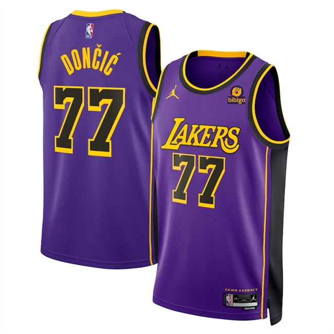 Men's Los Angeles Lakers #77 Luka Doncic Purple 2025 Statement Edition Stitched Basketball Jersey Men's Los Angeles Lakers #77 Luka Doncic Purple 2025 Statement Edition Stitched Basketball Jersey