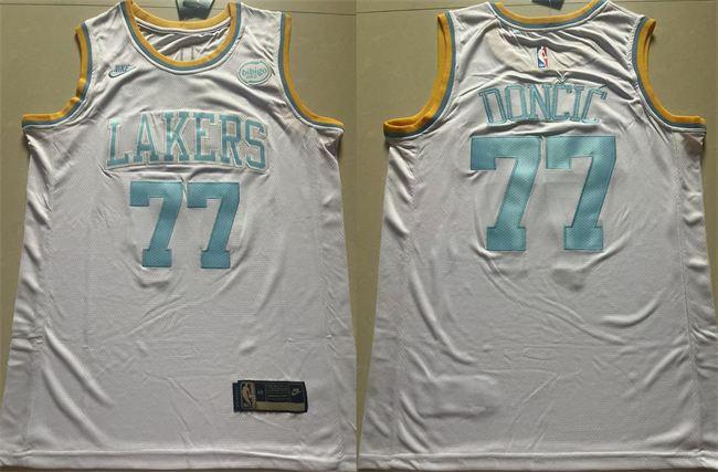 Men's Los Angeles Lakers #77 Luka Doncic White 2025 Classic Edition Stitched Basketball Jersey Men's Los Angeles Lakers #77 Luka Doncic White 2025 Classic Edition Stitched Basketball Jersey