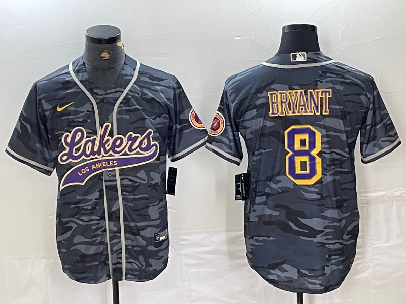 Men's Los Angeles Lakers #8 Kobe Bryant Grey Camo Cool Base Stitched Baseball Jersey 3 Men's Los Angeles Lakers #8 Kobe Bryant Grey Camo Cool Base Stitched Baseball Jersey 3