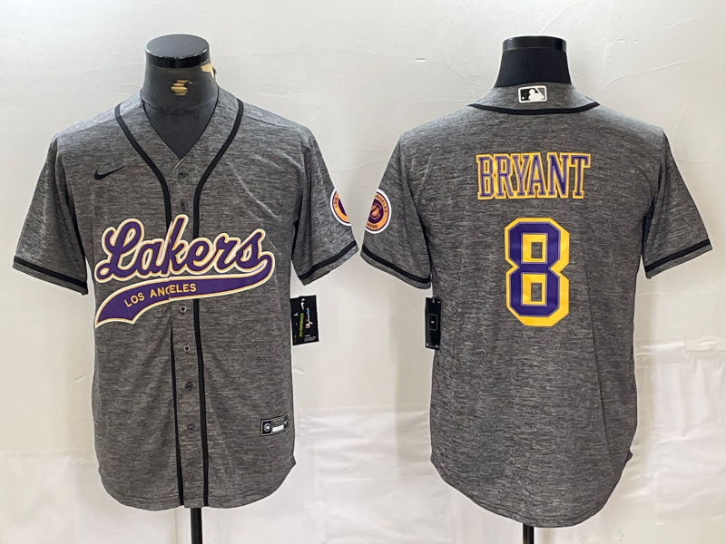 Men's Los Angeles Lakers #8 Kobe Bryant Grey Cool Base Stitched Baseball Jersey Men's Los Angeles Lakers #8 Kobe Bryant Grey Cool Base Stitched Baseball Jersey