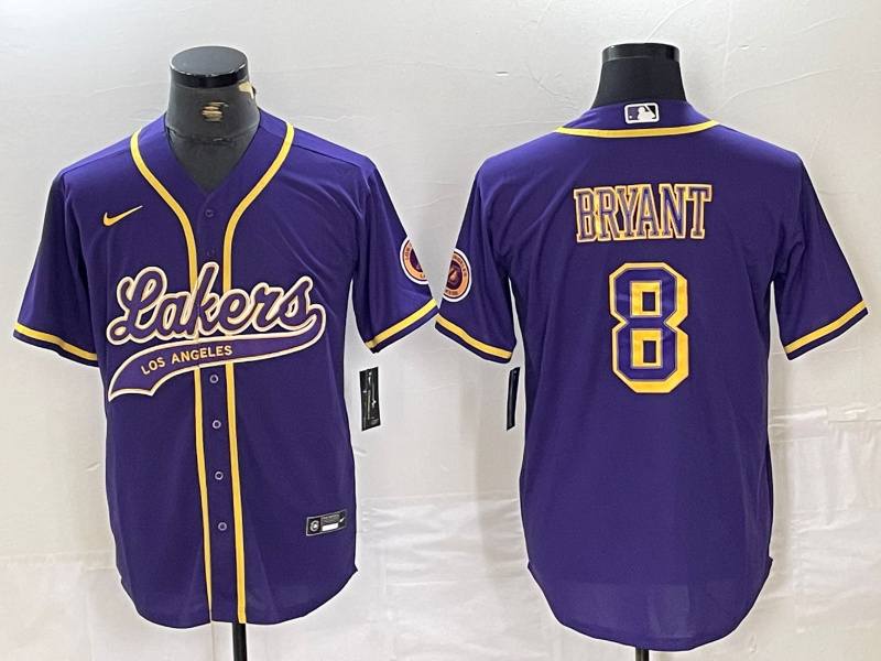 Men's Los Angeles Lakers #8 Kobe Bryant Purple Cool Base Stitched Baseball Jersey 6 Men's Los Angeles Lakers #8 Kobe Bryant Purple Cool Base Stitched Baseball Jersey 6