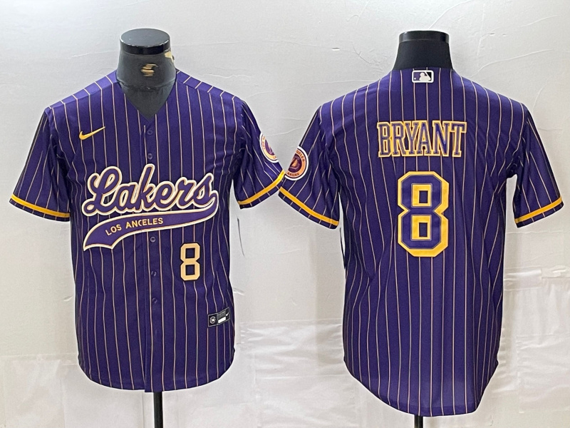 Men's Los Angeles Lakers #8 Kobe Bryant Purple Pinstripe Cool Base Stitched Baseball Jerseys Men's Los Angeles Lakers #8 Kobe Bryant Purple Pinstripe Cool Base Stitched Baseball Jerseys