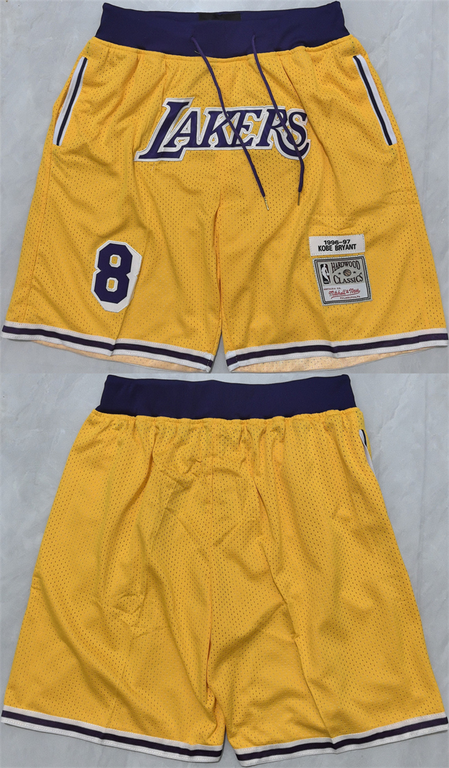 Men's Los Angeles Lakers #8 Kobe Bryant Yellow 2025 Shorts (Run Small) Men's Los Angeles Lakers #8 Kobe Bryant Yellow 2025 Shorts (Run Small)
