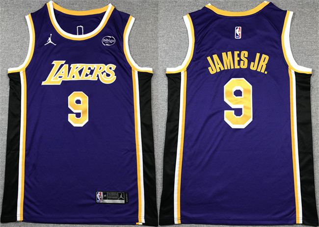 Men's Los Angeles Lakers #9 Bronny James Jr. Purple Stitched Basketball JerseyS Men's Los Angeles Lakers #9 Bronny James Jr. Purple Stitched Basketball JerseyS