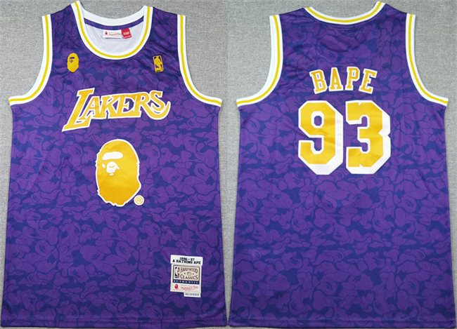 Men's Los Angeles Lakers #93 Bape Purple 1996-97 Stitched NBA Jersey Men's Los Angeles Lakers #93 Bape Purple 1996-97 Stitched NBA Jersey