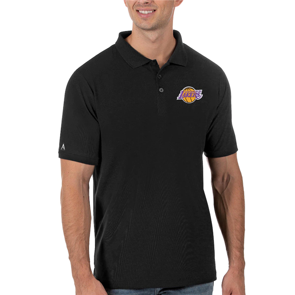 Men's Los Angeles Lakers Antigua Black Legacy Pique Polo Men's Los Angeles Lakers Antigua Black Legacy Pique Polo