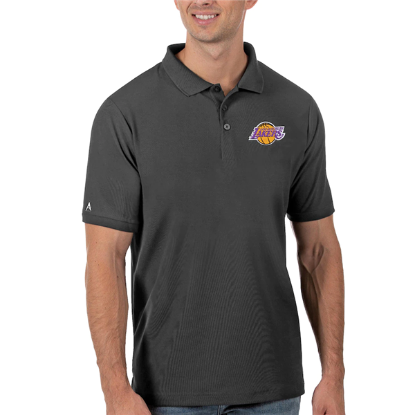 Men's Los Angeles Lakers Antigua Grey Legacy Pique Polo Men's Los Angeles Lakers Antigua Grey Legacy Pique Polo