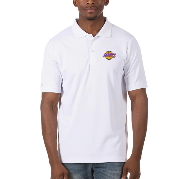 Men's Los Angeles Lakers Antigua White Legacy Pique Polo Men's Los Angeles Lakers Antigua White Legacy Pique Polo