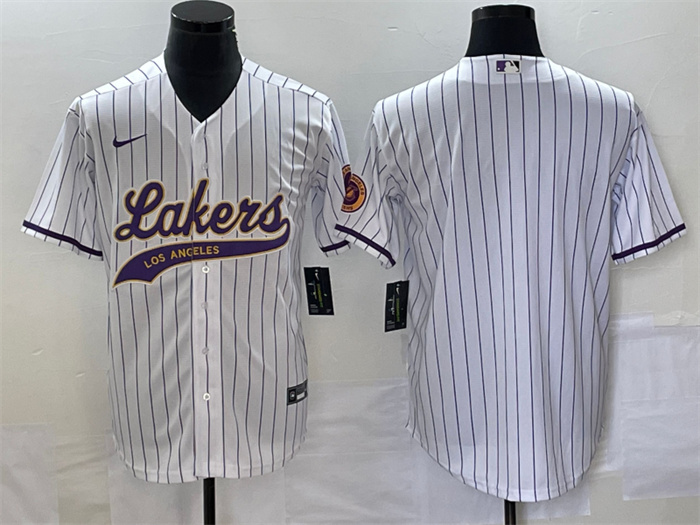 Men's Los Angeles Lakers Blank White Cool Base With Patch Stitched Baseball Jersey Men's Los Angeles Lakers Blank White Cool Base With Patch Stitched Baseball Jersey