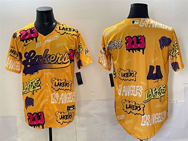 Men's Los Angeles Lakers Blank Yellow Limited Stitched Baseball Jersey Men's Los Angeles Lakers Blank Yellow Limited Stitched Baseball Jersey