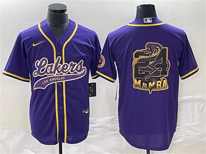 Men's Los Angeles Lakers Purple #24 Mamba Big Logo Cool Base Stitched Baseball Jerseys Men's Los Angeles Lakers Purple #24 Mamba Big Logo Cool Base Stitched Baseball Jerseys
