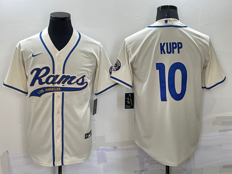Men's Los Angeles Rams #10 Cooper Kupp Bone Cool Base Stitched Baseball Jersey Men's Los Angeles Rams #10 Cooper Kupp Bone Cool Base Stitched Baseball Jersey