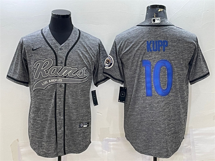 Men's Los Angeles Rams #10 Cooper Kupp Grey With Patch Cool Base Stitched Baseball Jersey Men's Los Angeles Rams #10 Cooper Kupp Grey With Patch Cool Base Stitched Baseball Jersey