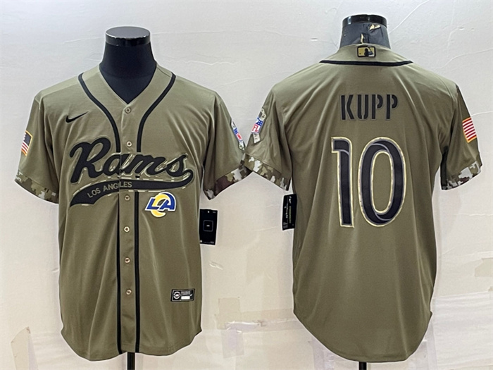 Men's Los Angeles Rams #10 Cooper Kupp Olive 2022 Salute To Service Cool Base Stitched Baseball Jersey Men's Los Angeles Rams #10 Cooper Kupp Olive 2022 Salute To Service Cool Base Stitched Baseball Jersey