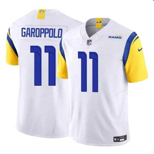Men's Los Angeles Rams #11 Jimmy Garoppolo White 2024 F.U.S.E. Vapor Untouchable Stitched Football Jersey Men's Los Angeles Rams #11 Jimmy Garoppolo White 2024 F.U.S.E. Vapor Untouchable Stitched Football Jersey