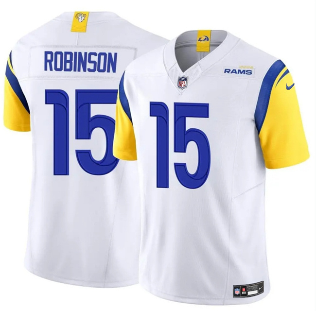 Men's Los Angeles Rams #15 Demarcus Robinson White 2024 F.U.S.E. Vapor Untouchable Stitched Football Jersey Men's Los Angeles Rams #15 Demarcus Robinson White 2024 F.U.S.E. Vapor Untouchable Stitched Football Jersey