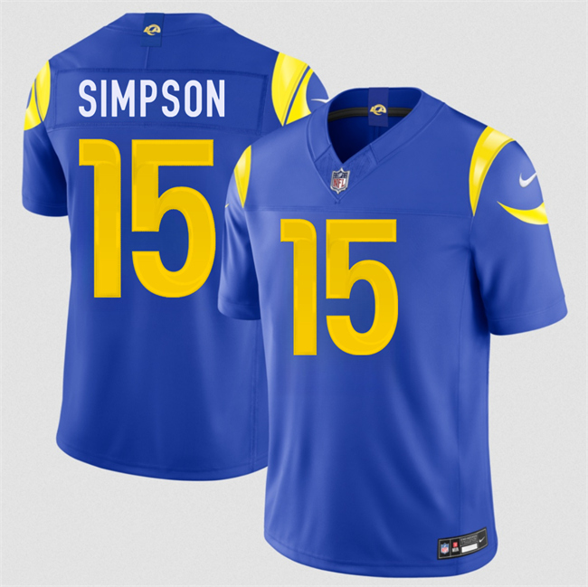 Men's Los Angeles Rams #15 Ty Simpson Royal 2026 Draft F.U.S.E. Vapor Limited Stitched Football Jersey Men's Los Angeles Rams #15 Ty Simpson Royal 2026 Draft F.U.S.E. Vapor Limited Stitched Football Jersey