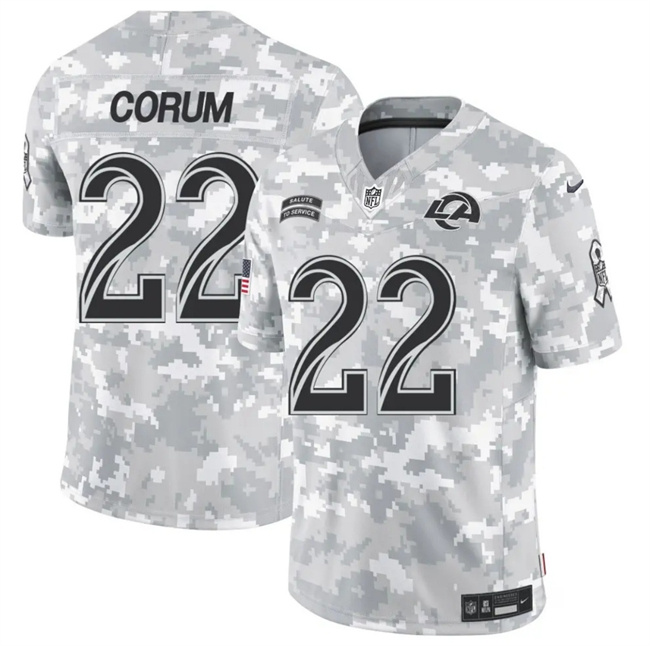 Men's Los Angeles Rams #22 Blake Corum 2024 F.U.S.E Arctic Camo Salute To Service Limited Stitched Football Jersey Men's Los Angeles Rams #22 Blake Corum 2024 F.U.S.E Arctic Camo Salute To Service Limited Stitched Football Jersey