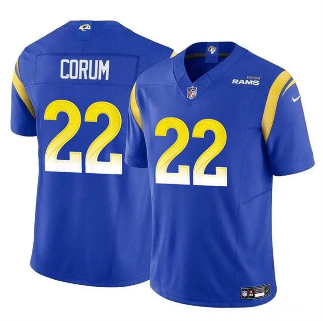 Men's Los Angeles Rams #22 Blake Corum Blue 2024 Draft F.U.S.E Vapor Untouchable Stitched Football Jersey Men's Los Angeles Rams #22 Blake Corum Blue 2024 Draft F.U.S.E Vapor Untouchable Stitched Football Jersey
