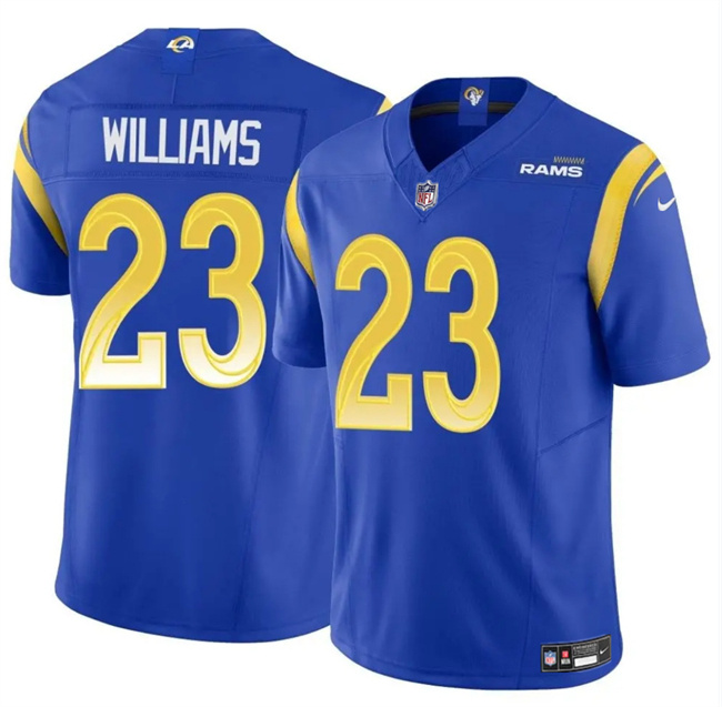Men's Los Angeles Rams #23 Kyren Williams Blue 2024 Vapor Untouchable Stitched Football Jersey Men's Los Angeles Rams #23 Kyren Williams Blue 2024 Vapor Untouchable Stitched Football Jersey