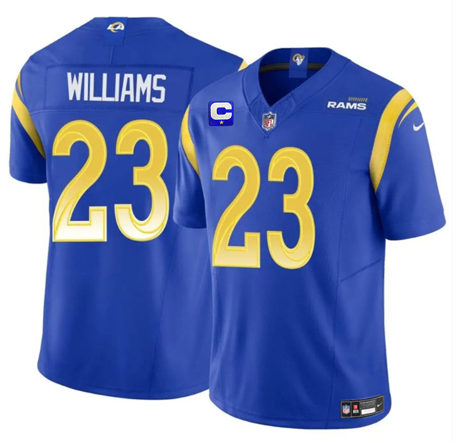 Men's Los Angeles Rams #23 Kyren Williams Blue 2025 F.U.S.E. With 1-Star C Patch Vapor Untouchable Stitched Football Jersey Men's Los Angeles Rams #23 Kyren Williams Blue 2025 F.U.S.E. With 1-Star C Patch Vapor Untouchable Stitched Football Jersey