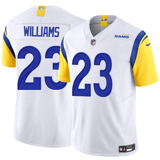 Men's Los Angeles Rams #23 Kyren Williams White 2024 Vapor Untouchable Stitched Football Jersey Men's Los Angeles Rams #23 Kyren Williams White 2024 Vapor Untouchable Stitched Football Jersey