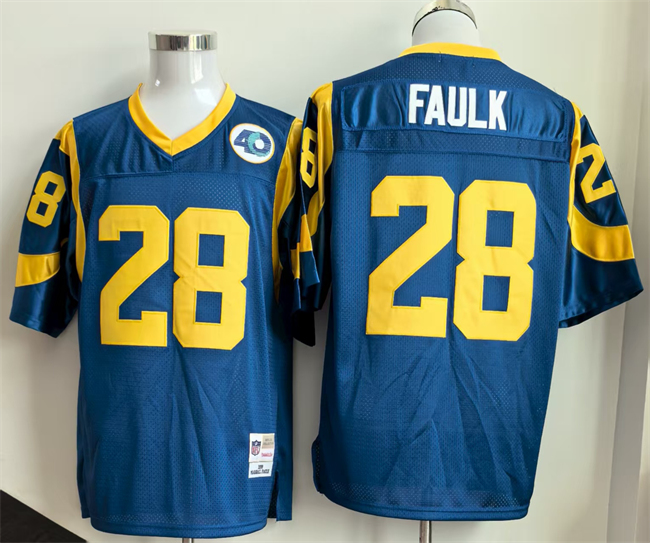 Men's Los Angeles Rams #28 Marshall Faulk Royal Throwback Stitched Football Jersey Men's Los Angeles Rams #28 Marshall Faulk Royal Throwback Stitched Football Jersey