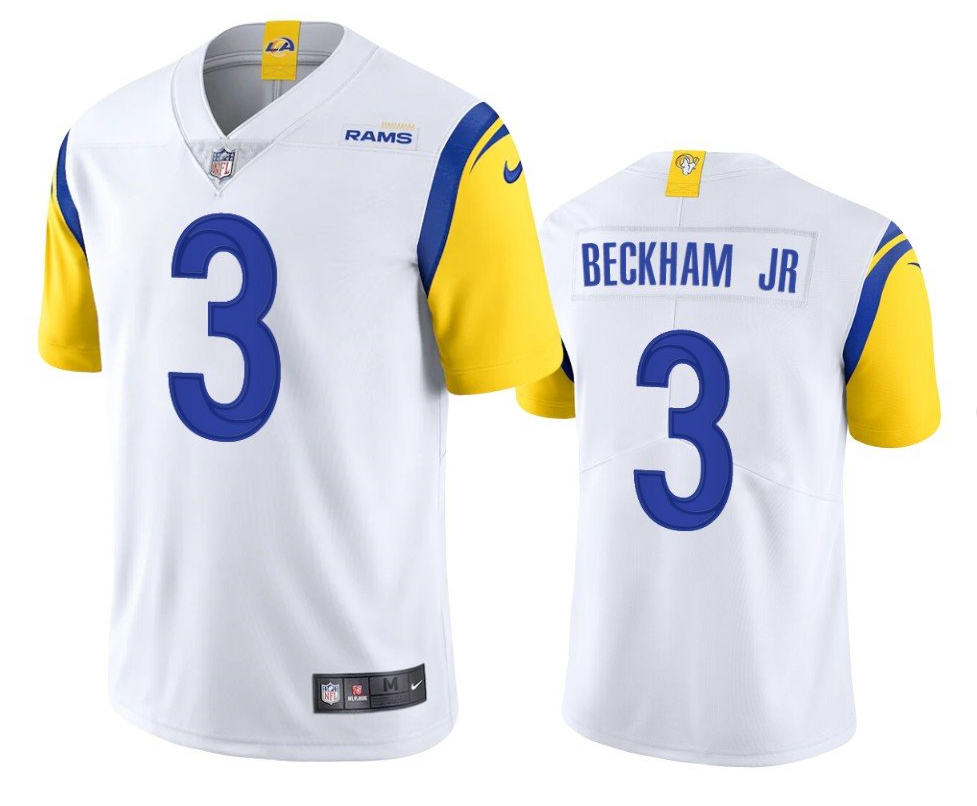 Men's Los Angeles Rams #3 Odell Beckham Jr. 2021 White Vapor Untouchable Limited Stitched Football Jersey Men's Los Angeles Rams #3 Odell Beckham Jr. 2021 White Vapor Untouchable Limited Stitched Football Jersey