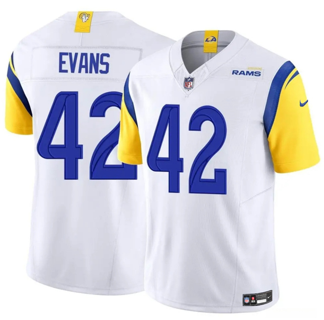 Men's Los Angeles Rams #42 Ethan Evans White 2025 F.U.S.E. Vapor Untouchable Stitched Football Jersey Men's Los Angeles Rams #42 Ethan Evans White 2025 F.U.S.E. Vapor Untouchable Stitched Football Jersey