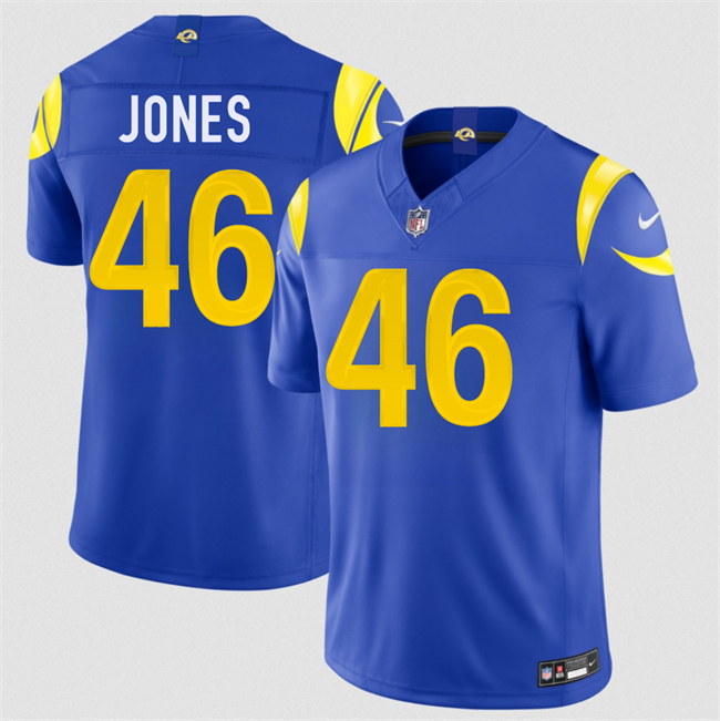 Men's Los Angeles Rams #46 Rohan Jones Royal 2026 Draft F.U.S.E. Vapor Limited Stitched Football Jersey Men's Los Angeles Rams #46 Rohan Jones Royal 2026 Draft F.U.S.E. Vapor Limited Stitched Football Jersey