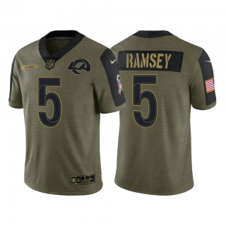 Men's Los Angeles Rams #5 Jalen Ramsey Olive 2021 Salute To Service Limited Stitched Jersey Men's Los Angeles Rams #5 Jalen Ramsey Olive 2021 Salute To Service Limited Stitched Jersey