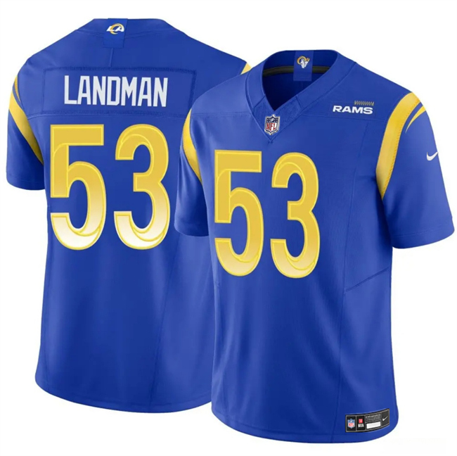 Men's Los Angeles Rams #53 Nate Landman Blue 2025 F.U.S.E. Vapor Untouchable Stitched Football Jersey Men's Los Angeles Rams #53 Nate Landman Blue 2025 F.U.S.E. Vapor Untouchable Stitched Football Jersey