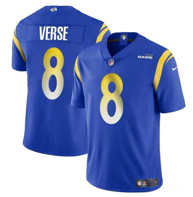Men's Los Angeles Rams #8 Jared Verse Blue 2024 Draft Vapor Untouchable Stitched Football Jersey Men's Los Angeles Rams #8 Jared Verse Blue 2024 Draft Vapor Untouchable Stitched Football Jersey
