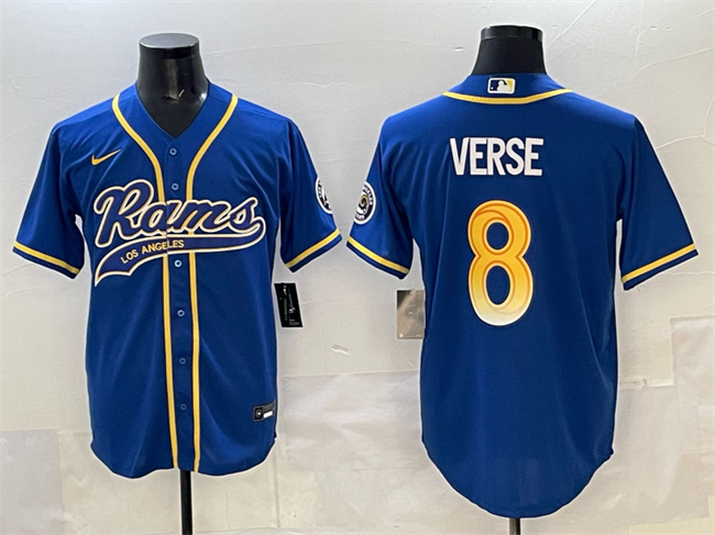 Men's Los Angeles Rams #8 Jared Verse Royal Cool Base Stitched Baseball Jersey Men's Los Angeles Rams #8 Jared Verse Royal Cool Base Stitched Baseball Jersey