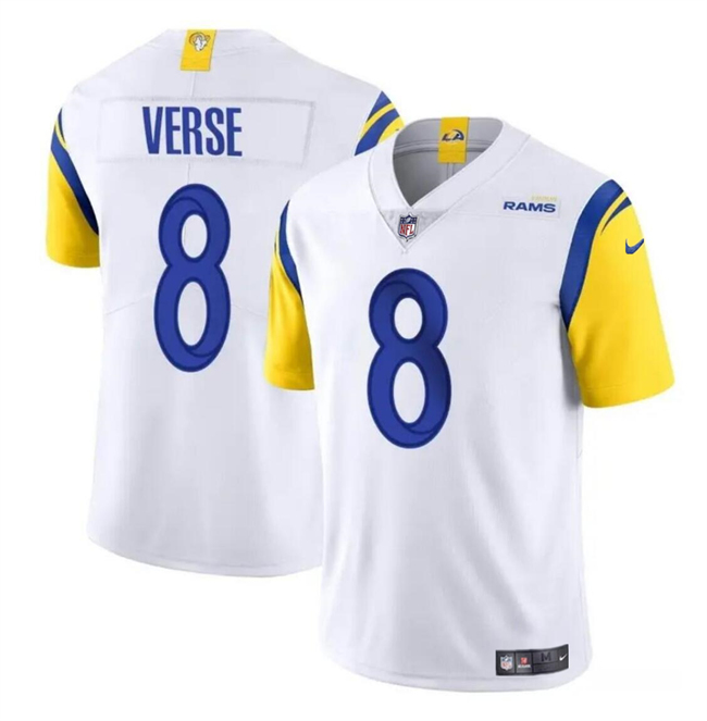 Men's Los Angeles Rams #8 Jared Verse White 2024 Draft Vapor Untouchable Stitched Football Jersey Men's Los Angeles Rams #8 Jared Verse White 2024 Draft Vapor Untouchable Stitched Football Jersey
