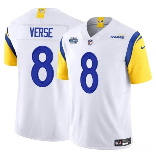 Men's Los Angeles Rams #8 Jared Verse White 2024 With Dradt Patch F.U.S.E Vapor Untouchable Stitched Football Jersey Men's Los Angeles Rams #8 Jared Verse White 2024 With Dradt Patch F.U.S.E Vapor Untouchable Stitched Football Jersey