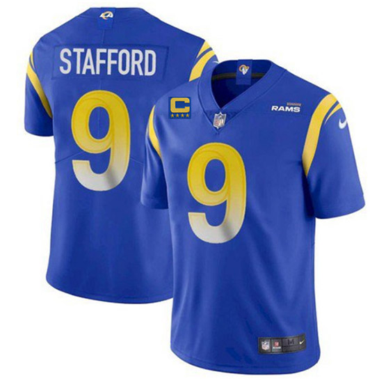 Men's Los Angeles Rams #9 Matthew Stafford 2022 Royal With 4-Star C Patch Vapor Untouchable Limited Stitched Jersey Men's Los Angeles Rams #9 Matthew Stafford 2022 Royal With 4-Star C Patch Vapor Untouchable Limited Stitched Jersey