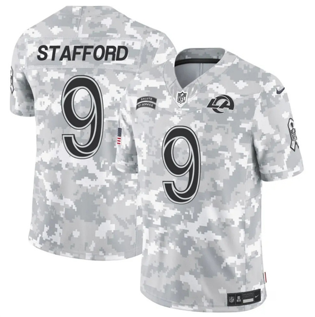 Men's Los Angeles Rams #9 Matthew Stafford 2024 F.U.S.E Arctic Camo Salute To Service Limited Stitched Football Jersey Men's Los Angeles Rams #9 Matthew Stafford 2024 F.U.S.E Arctic Camo Salute To Service Limited Stitched Football Jersey