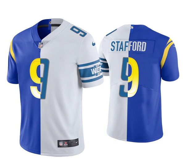 Men's Los Angeles Rams #9 Matthew Stafford Royal White Split Stitched Football Jersey Men's Los Angeles Rams #9 Matthew Stafford Royal White Split Stitched Football Jersey