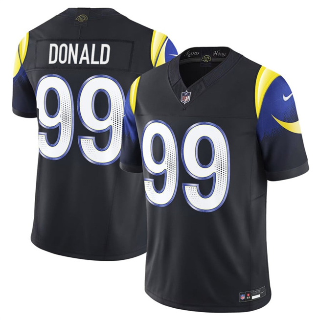 Men's Los Angeles Rams #99 Aaron Donald Black 2025 F.U.S.E. “Rivalries” Vapor Limited Stitched Football Jersey Men's Los Angeles Rams #99 Aaron Donald Black 2025 F.U.S.E. “Rivalries” Vapor Limited Stitched Football Jersey