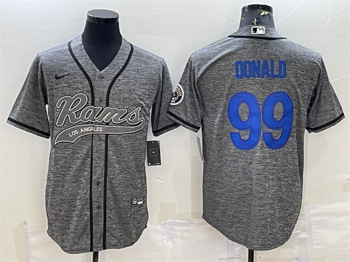 Men's Los Angeles Rams #99 Aaron Donald Grey With Patch Cool Base Stitched Baseball Jersey Men's Los Angeles Rams #99 Aaron Donald Grey With Patch Cool Base Stitched Baseball Jersey