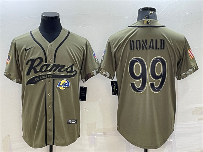 Men's Los Angeles Rams #99 Aaron Donald Olive 2022 Salute To Service Cool Base Stitched Baseball Jersey Men's Los Angeles Rams #99 Aaron Donald Olive 2022 Salute To Service Cool Base Stitched Baseball Jersey