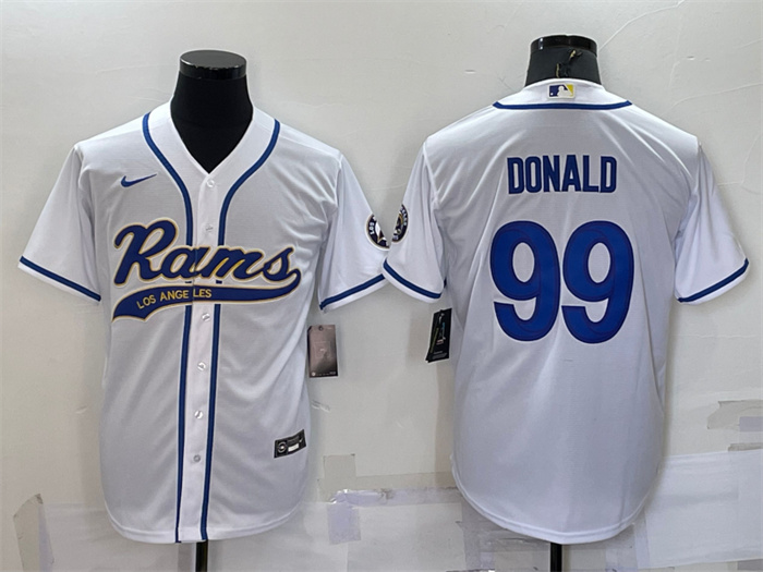 Men's Los Angeles Rams #99 Aaron Donald White With Patch Cool Base Stitched Baseball Jersey Men's Los Angeles Rams #99 Aaron Donald White With Patch Cool Base Stitched Baseball Jersey