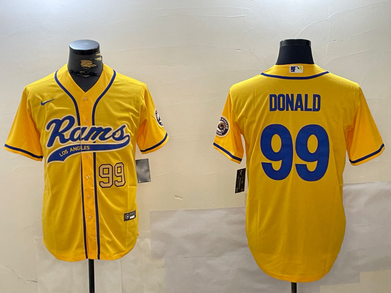 Men's Los Angeles Rams #99 Aaron Donald yellow Cool Base Stitched Baseball Jersey 2 Men's Los Angeles Rams #99 Aaron Donald yellow Cool Base Stitched Baseball Jersey 2
