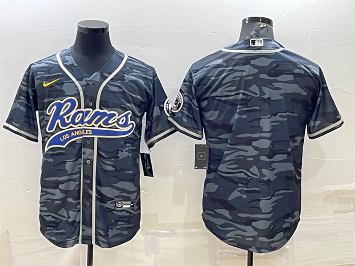 Men's Los Angeles Rams Blank Grey Navy With Patch Cool Base Stitched Baseball JerseyS Men's Los Angeles Rams Blank Grey Navy With Patch Cool Base Stitched Baseball JerseyS