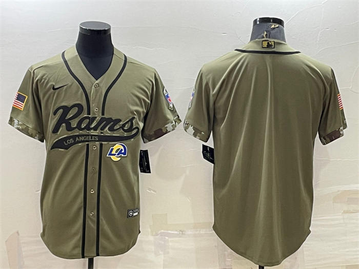 Men's Los Angeles Rams Blank Olive Salute To Service Cool Base Stitched Baseball Jersey Men's Los Angeles Rams Blank Olive Salute To Service Cool Base Stitched Baseball Jersey