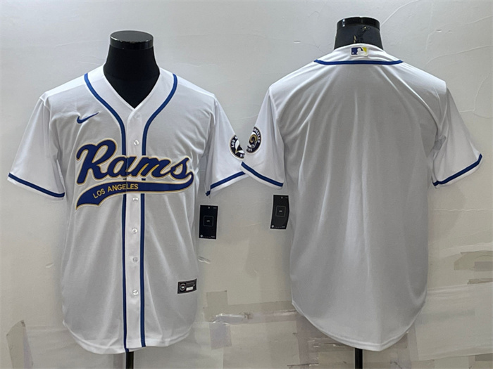 Men's Los Angeles Rams Blank White With Patch Cool Base Stitched Baseball Jersey Men's Los Angeles Rams Blank White With Patch Cool Base Stitched Baseball Jersey