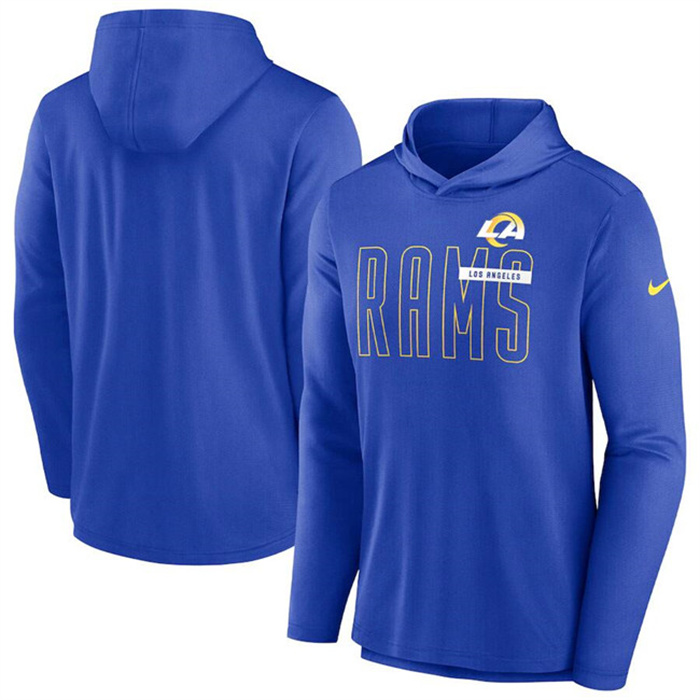 Men's Los Angeles Rams Blue Lightweight Performance Hooded Long Sleeve T-Shirt Men's Los Angeles Rams Blue Lightweight Performance Hooded Long Sleeve T-Shirt